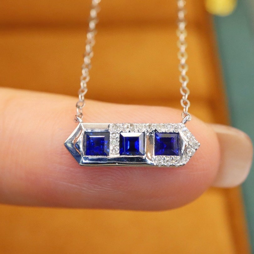 14k Gold 0.53 Ctw Natural Sapphire & Diamond Necklace - 5