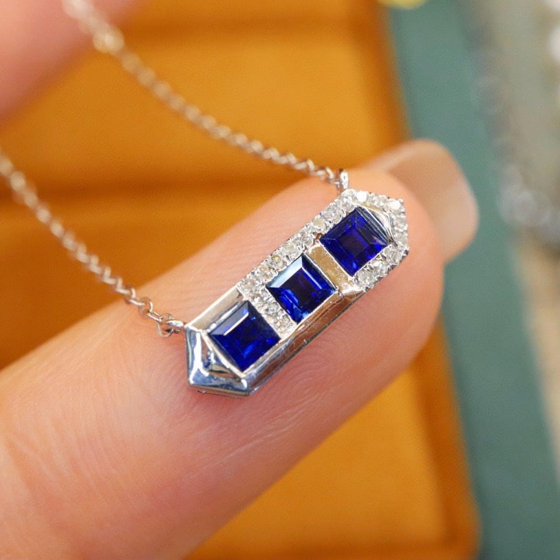 14k Gold 0.53 Ctw Natural Sapphire & Diamond Necklace - 6