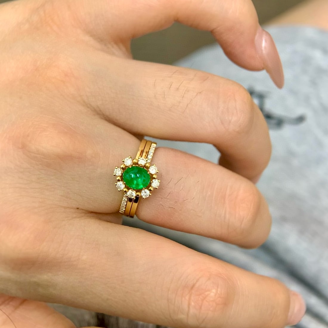 14k Gold 1.19 Ctw Vivid Green Natural Emerald & Diamond Ring - 3