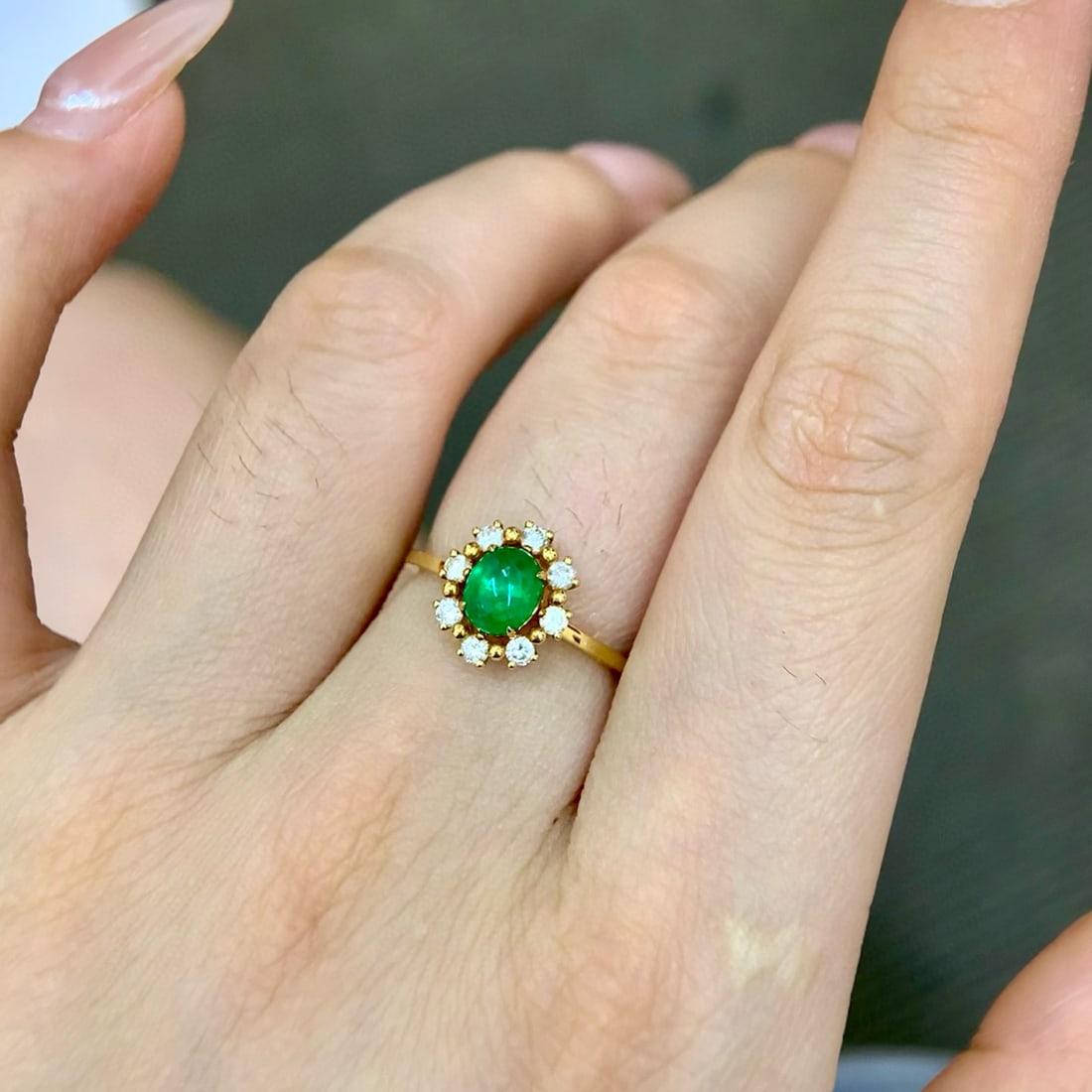 14k Gold 1.19 Ctw Vivid Green Natural Emerald & Diamond Ring - 4