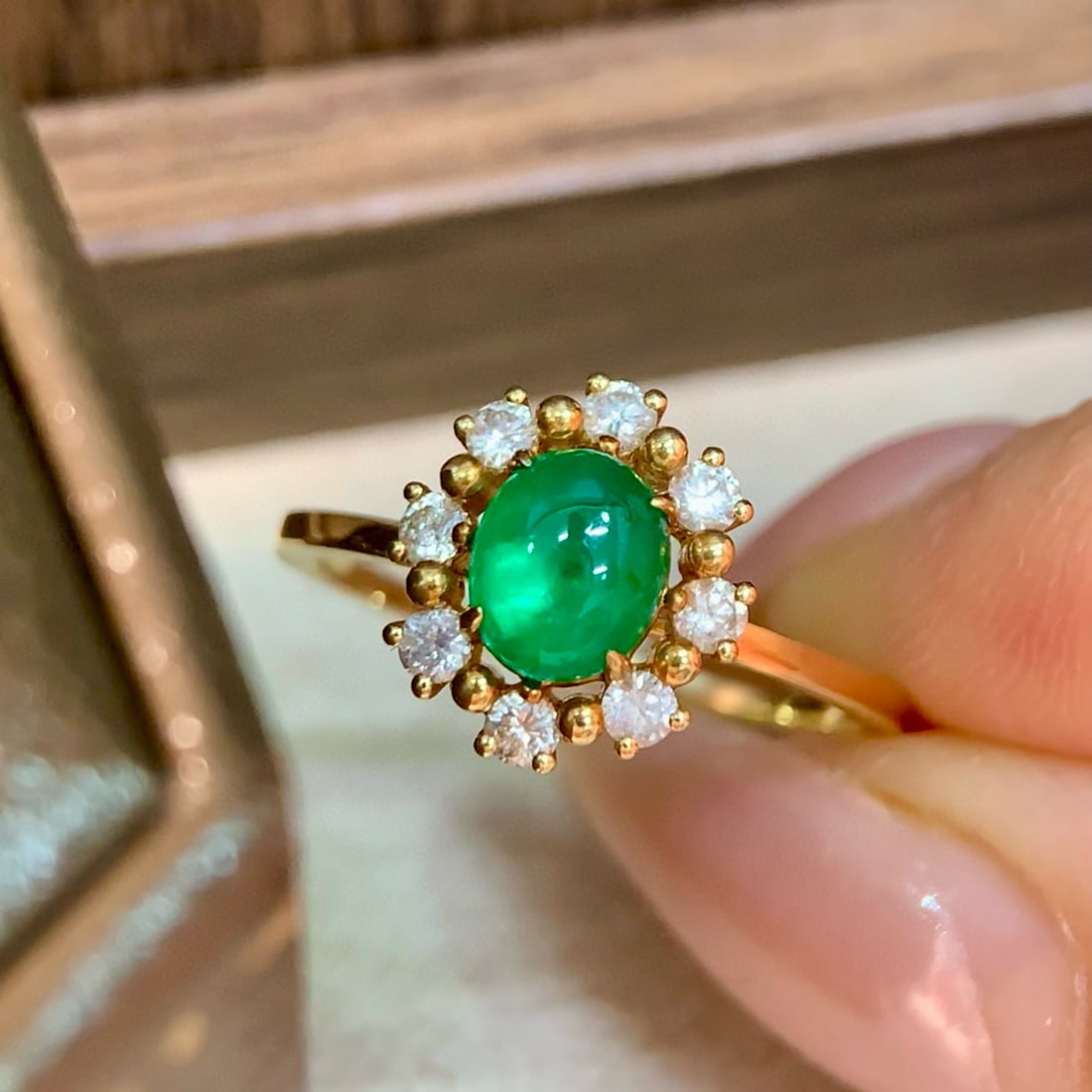 14k Gold 1.19 Ctw Vivid Green Natural Emerald & Diamond Ring - 7