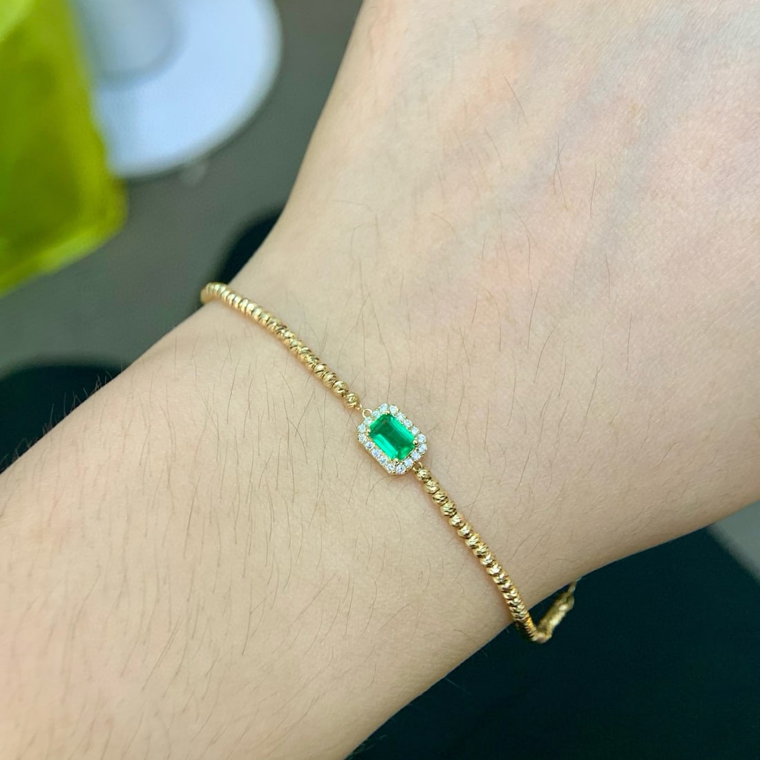14k Gold 0.44 Ctw Vivid Green Natural Emerald & Diamond Bracelet - 3