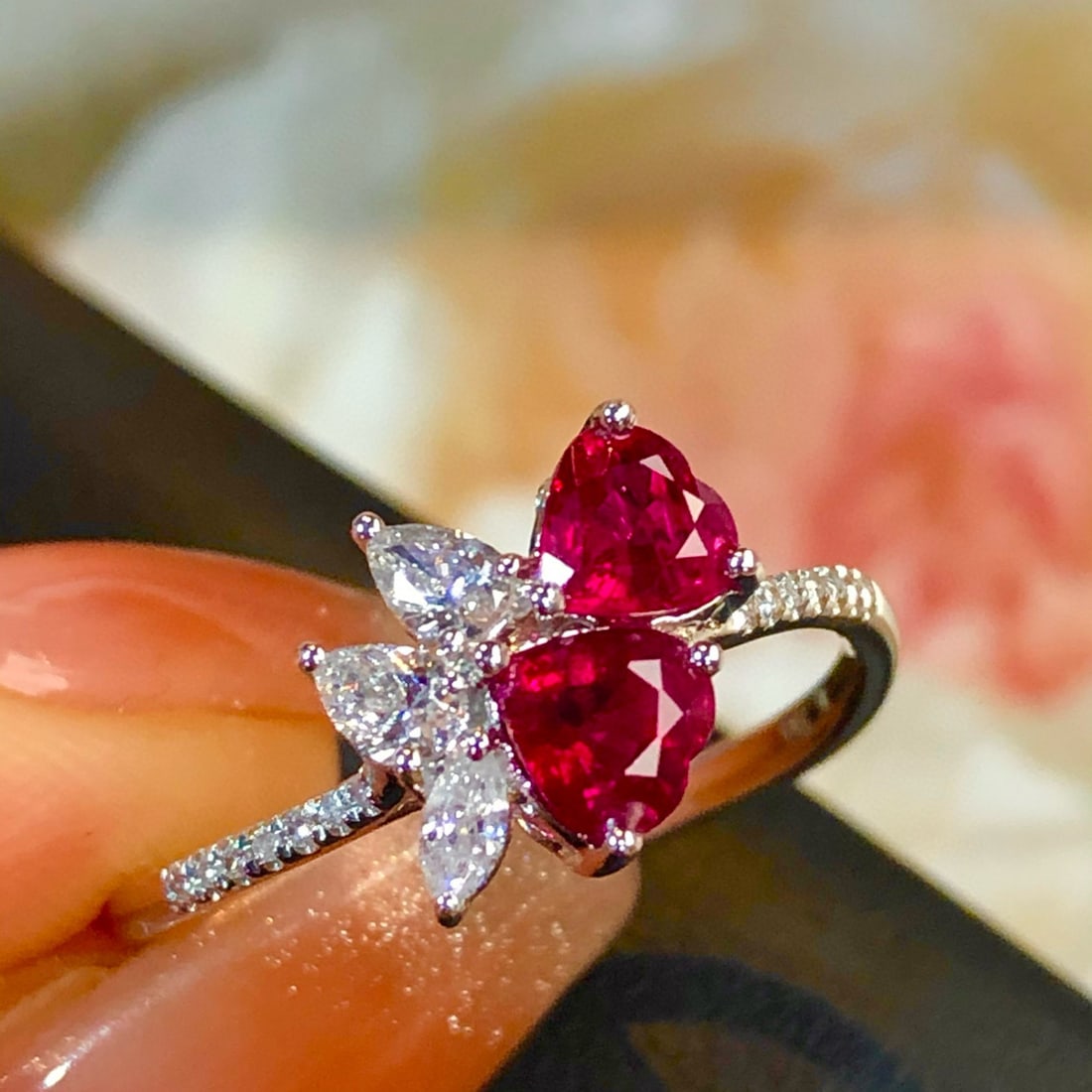 14k Gold 1.2 Ct Natural Ruby & Diamond Ring: Ref:230990214 // gold content:14k gold // ring size:7. 25us // // main gemstone:ruby // shape:heart // carat weight:1. 2ct // color:pigeonblood red // treatment:natural // // adjacent gemstone 2 :