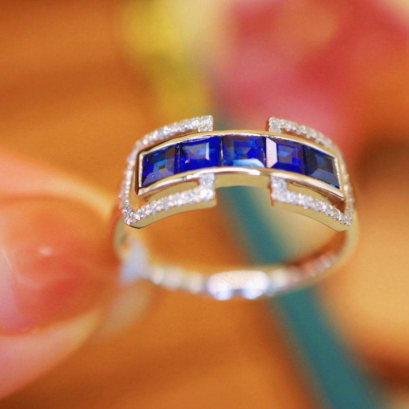 14k Gold 1.06 Ctw Natural Sapphire & Diamond Ring - 4