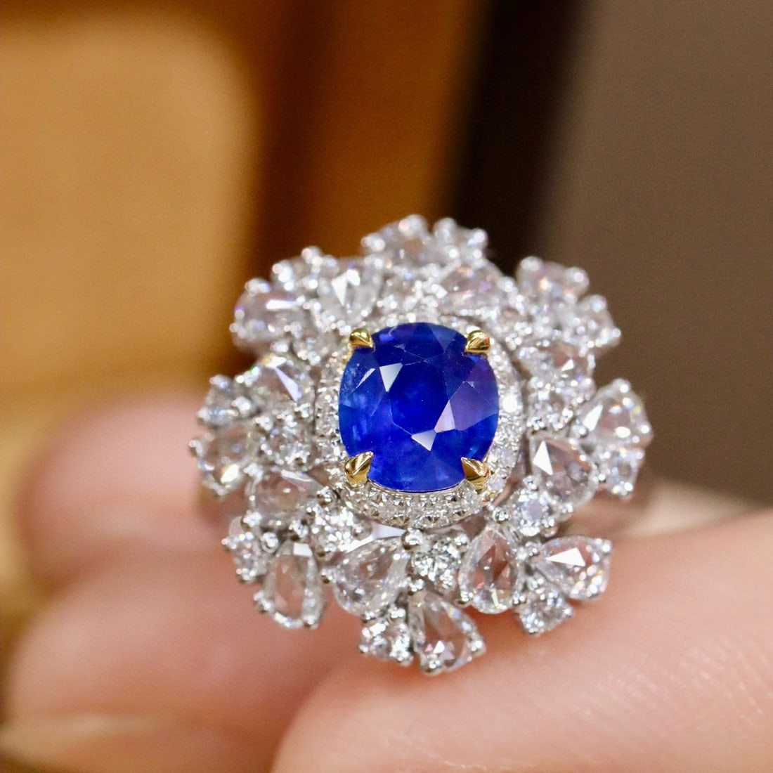 14k Gold 1.12 Ctw Natural Sapphire & Diamond Ring: Ref:230990216 // gold content:14k gold // ring size:7. 25us // // main gemstone:sapphire // shape:oval // carat weight:1. 06ct // color:royal blue // treatment:natural // // adjacent gemstone 2 :