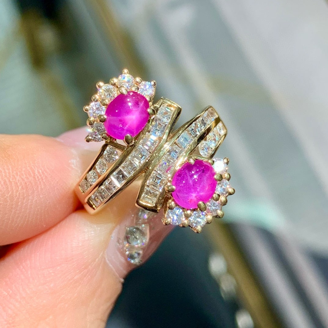14k Gold 2.34 Ctw Natural Star Sapphire & Diamond Ring - 2