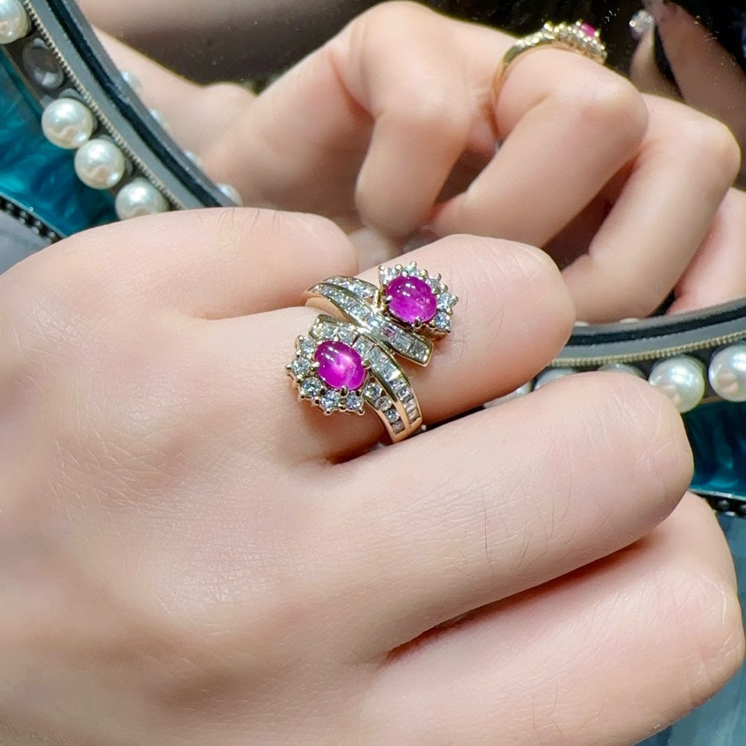 14k Gold 2.34 Ctw Natural Star Sapphire & Diamond Ring - 3