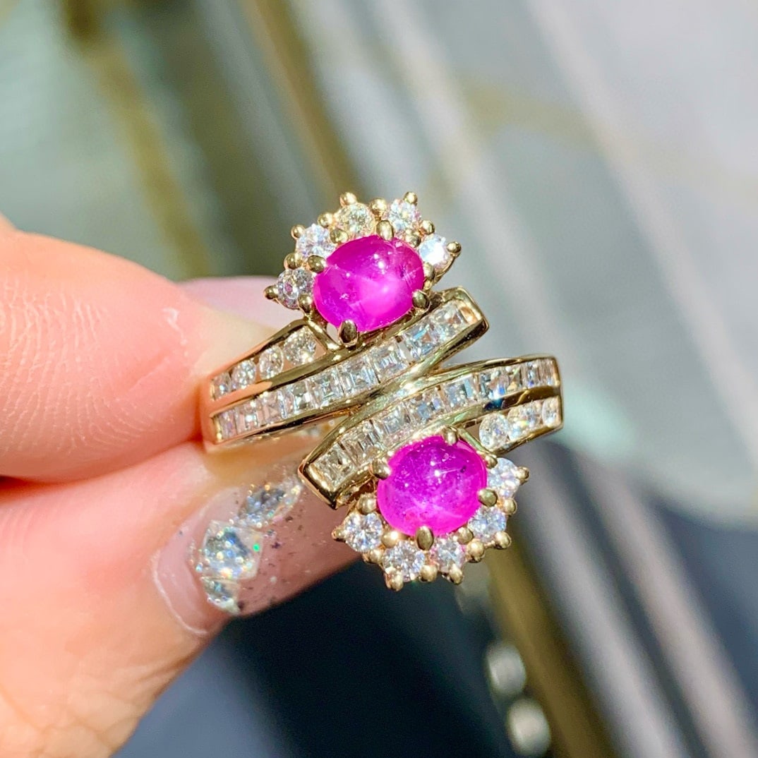 14k Gold 2.34 Ctw Natural Star Sapphire & Diamond Ring - 4