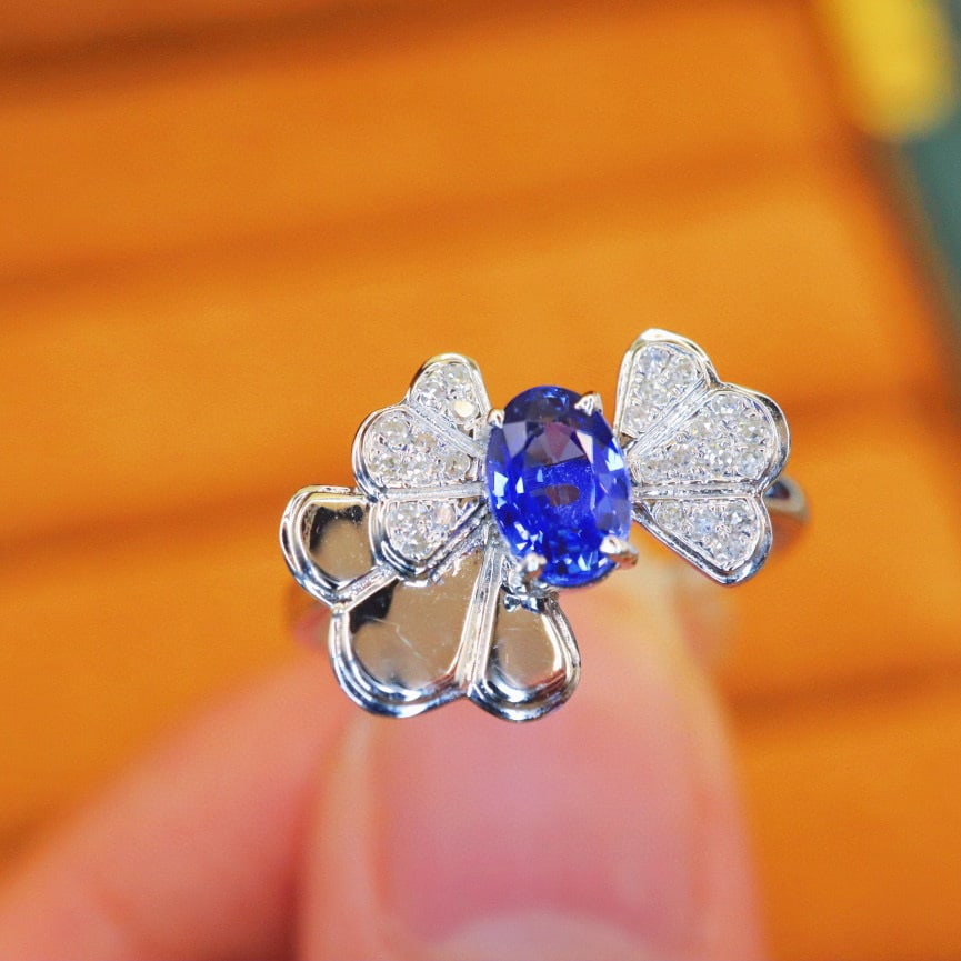 14k Gold 0.83 Ctw Natural Sapphire & Diamond Ring - 3
