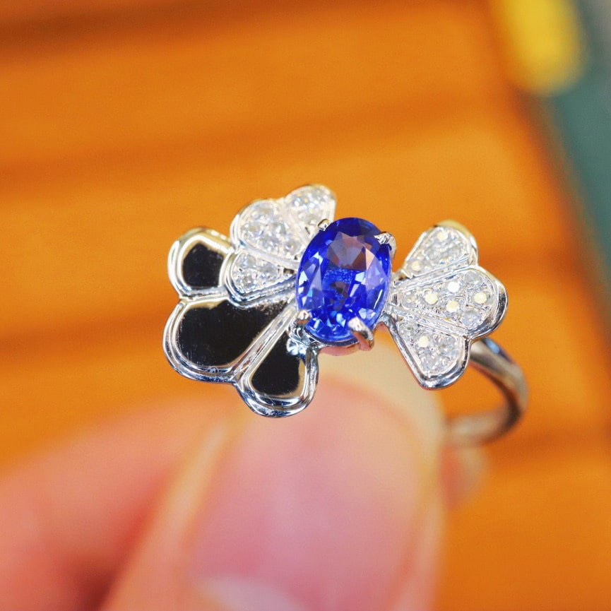 14k Gold 0.83 Ctw Natural Sapphire & Diamond Ring - 4