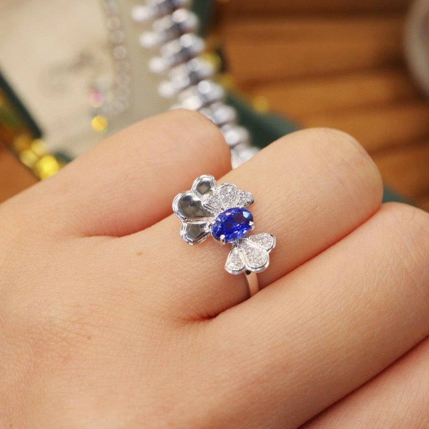 14k Gold 0.83 Ctw Natural Sapphire & Diamond Ring - 6