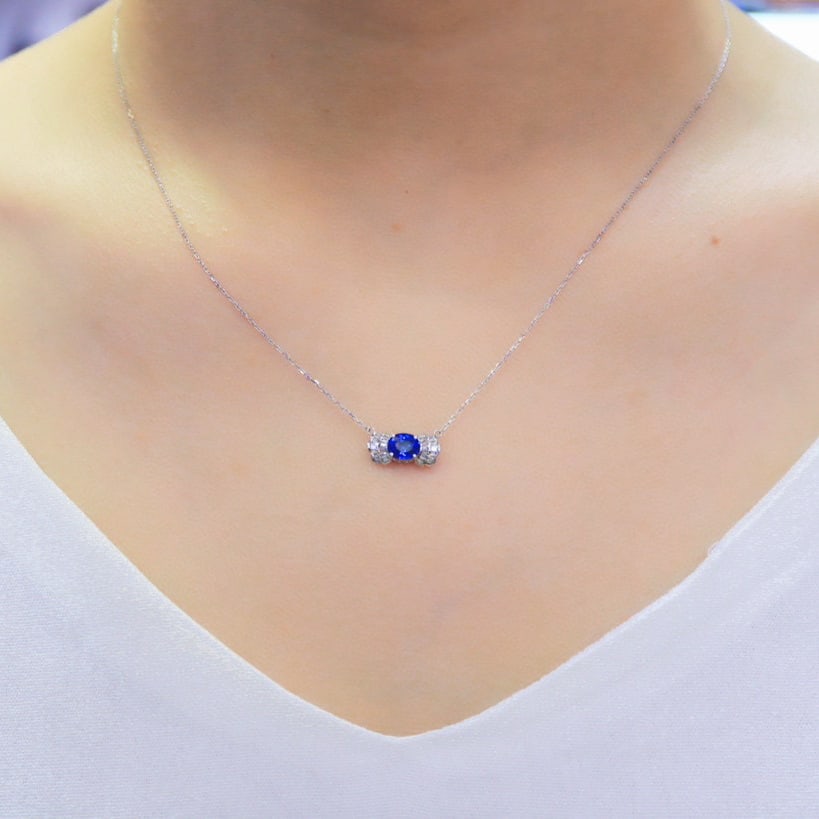 14k Gold 1.21 Ctw Natural Sapphire & Diamond Necklace - 4