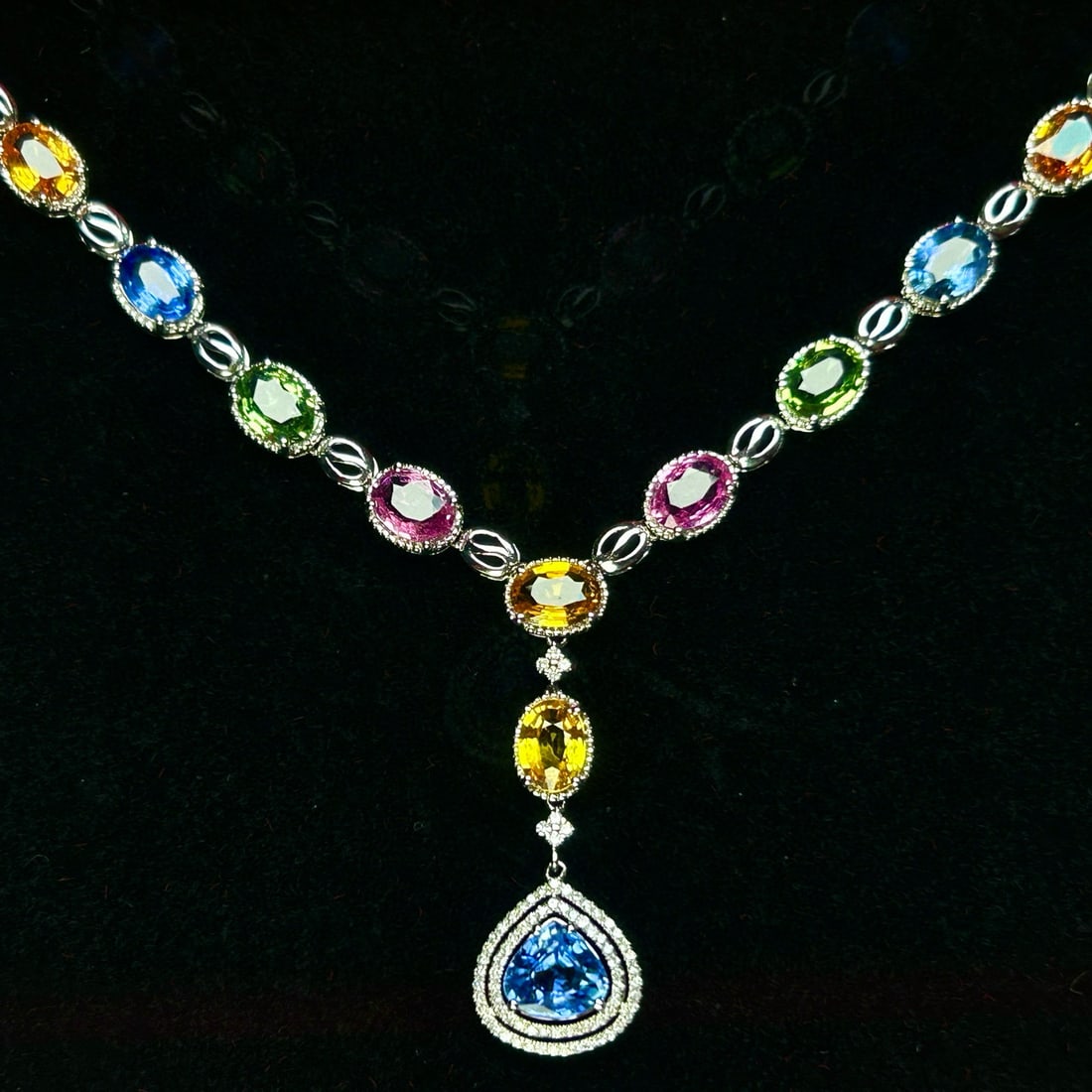 14k Gold 9.65 Ct Natural Sapphire & Diamond Necklace (1 of 7)