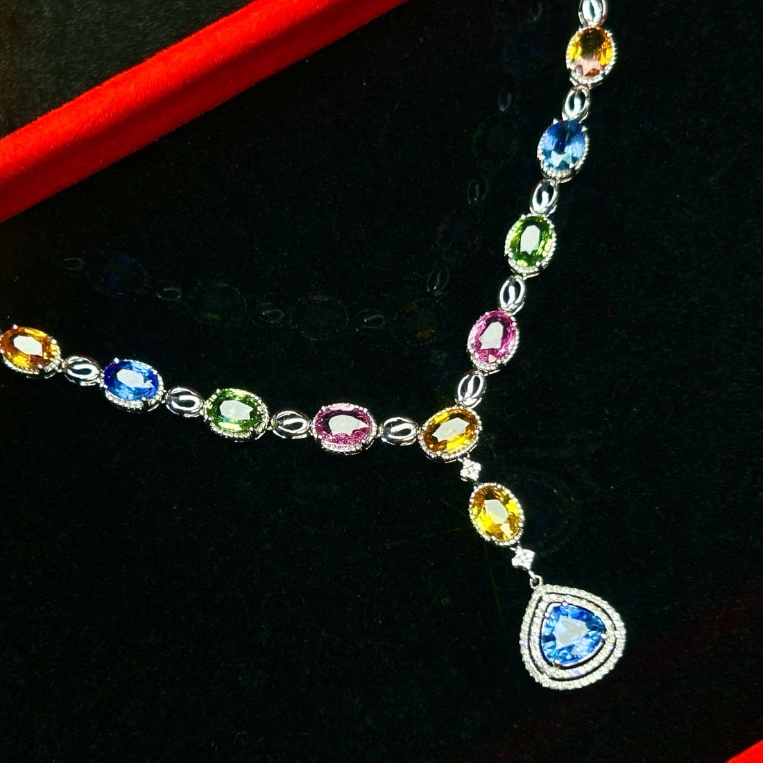 14k Gold 9.65 Ct Natural Sapphire & Diamond Necklace - 3