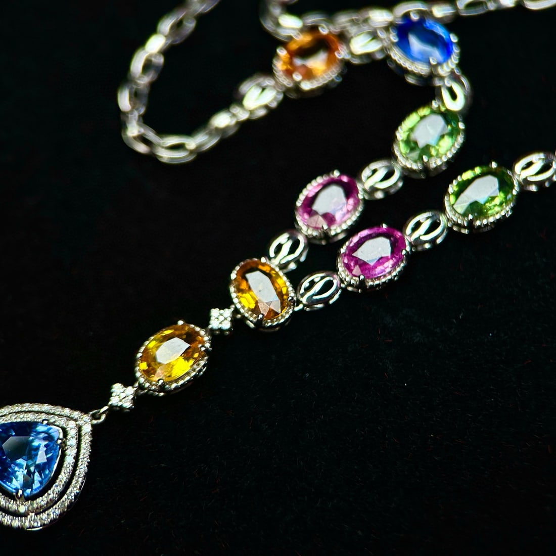 14k Gold 9.65 Ct Natural Sapphire & Diamond Necklace - 4