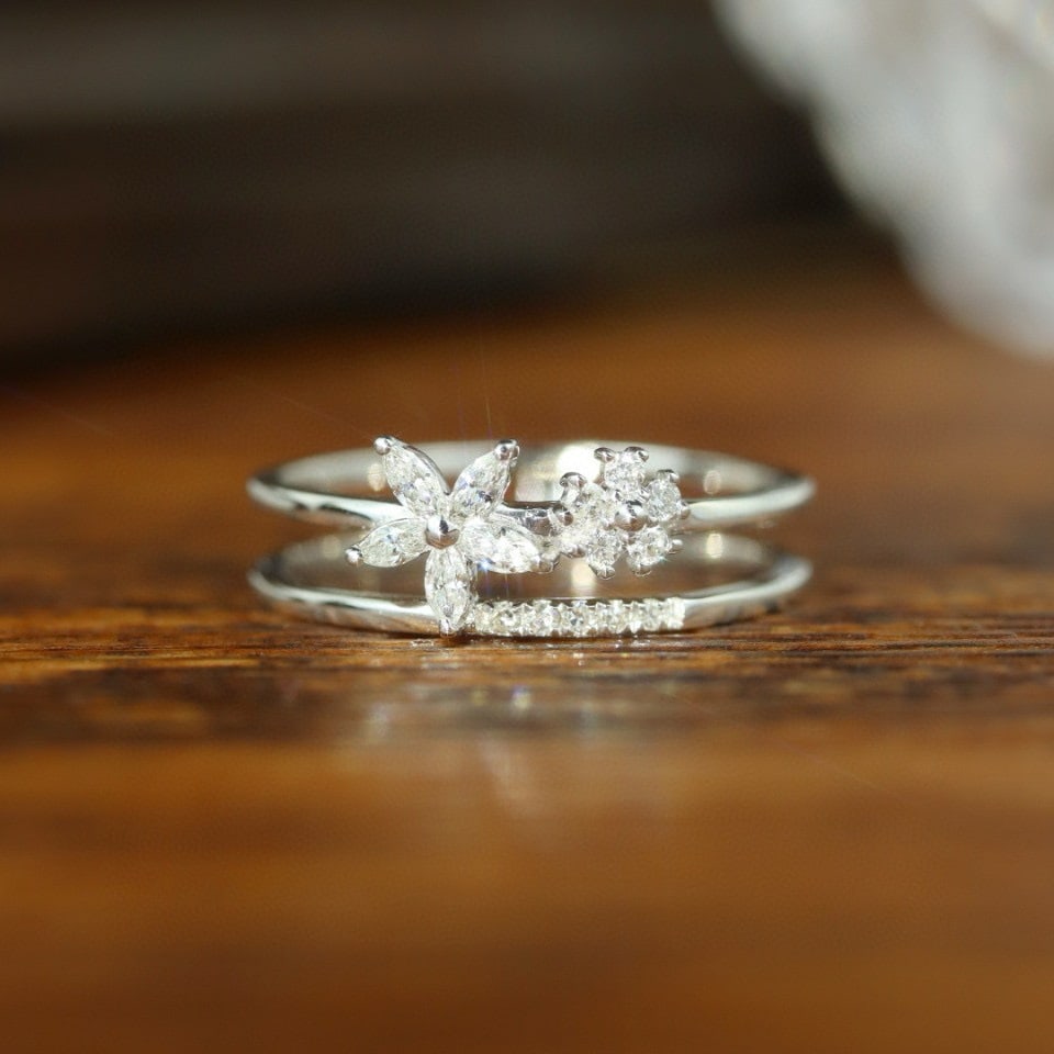 14k Gold 0.26 Ct Natural H Diamond Ring - 5