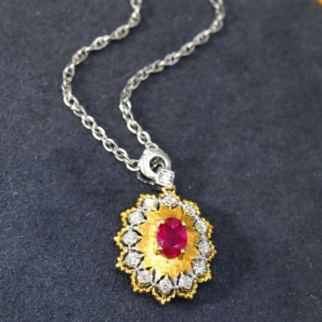 14k Gold 0.88 Ctw Natural Ruby & Diamond Pendant( Without Chain ) - 3
