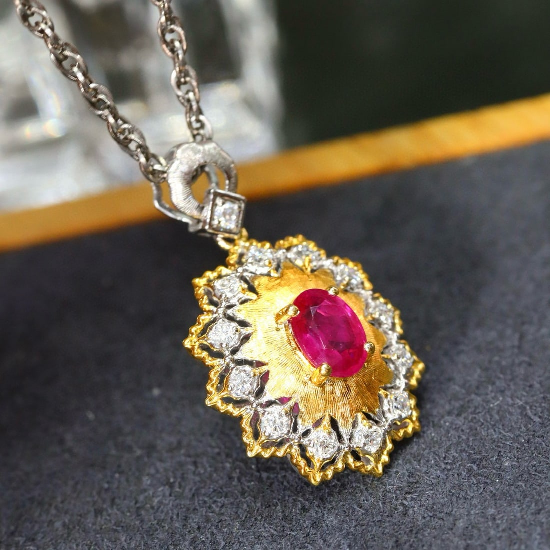 14k Gold 0.88 Ctw Natural Ruby & Diamond Pendant( Without Chain ) - 4