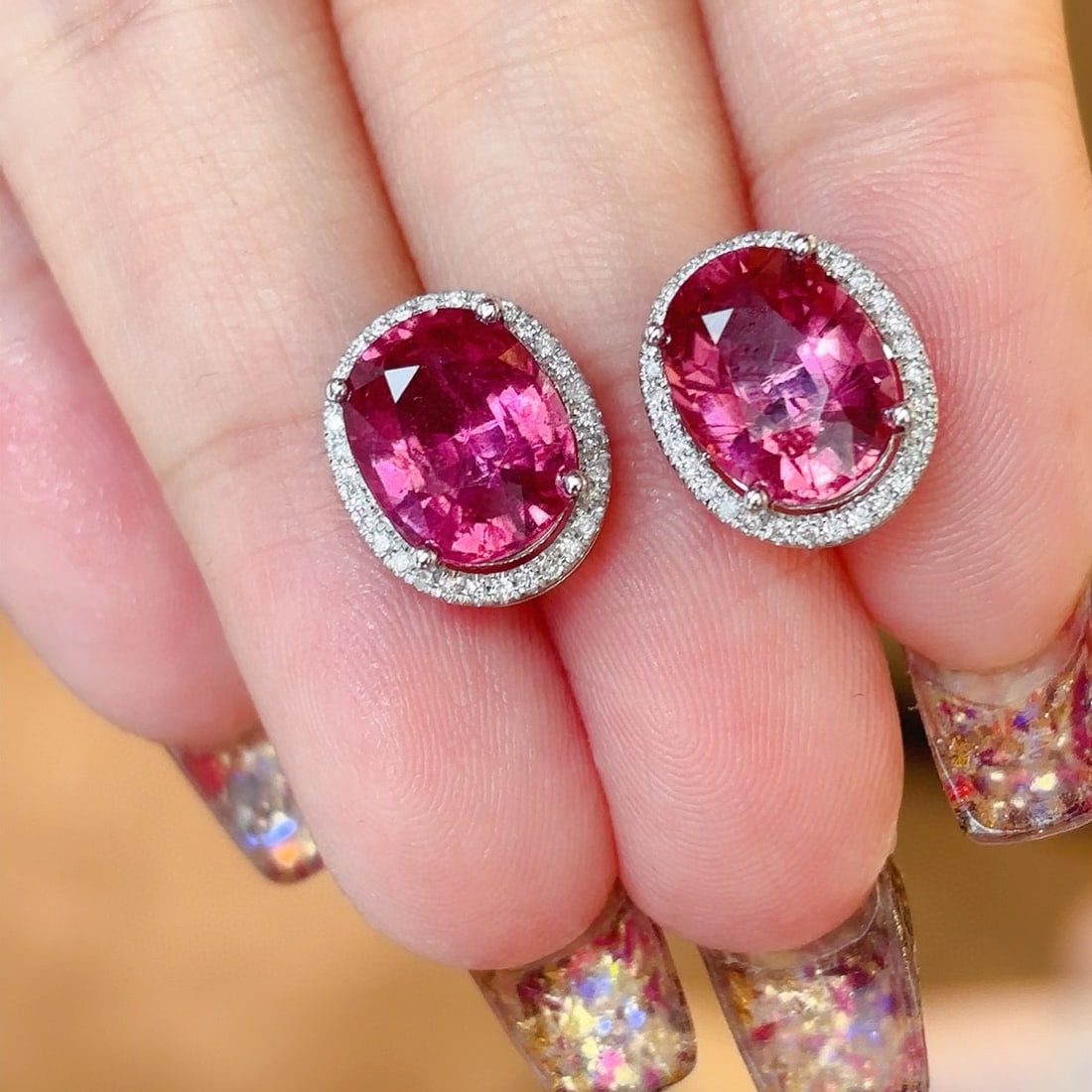 14k Gold 5.7 Ct Natural Tourmaline & Diamond Earrings - 2