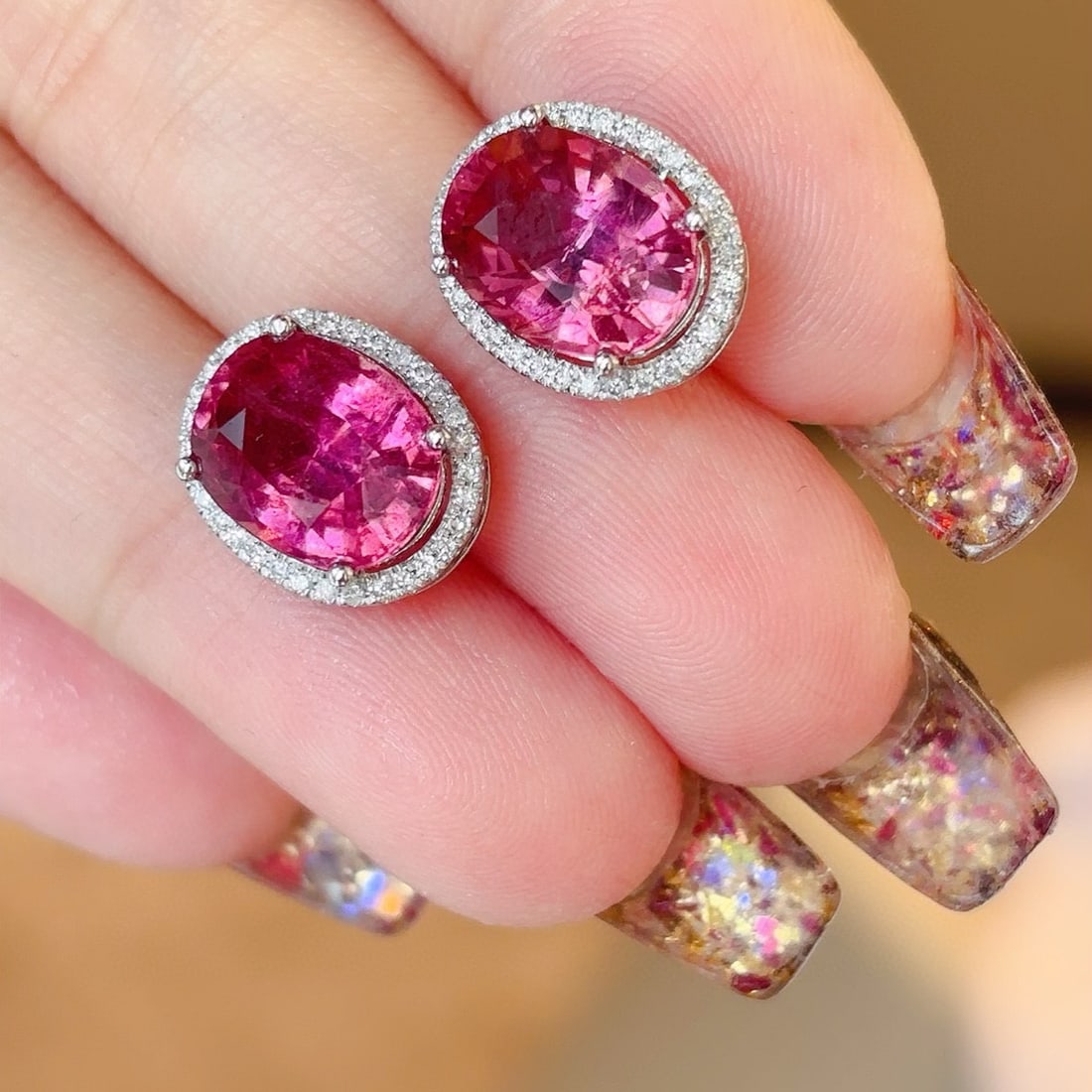 14k Gold 5.7 Ct Natural Tourmaline & Diamond Earrings - 3