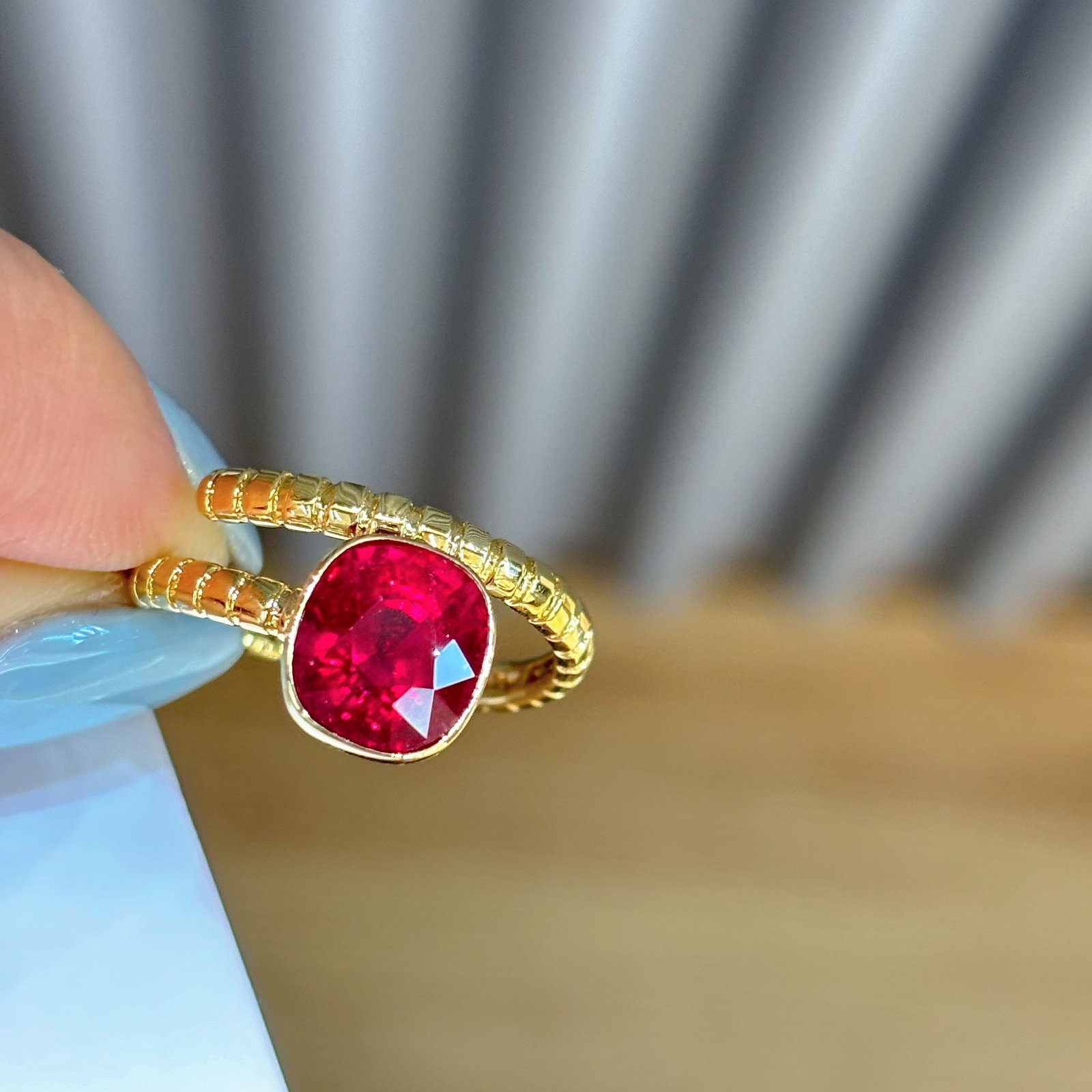 14k Gold 2.55 Ct Natural Tourmaline Ring: Ref:230990253 // gold content:14k gold // ring size:7. 25us // // main gemstone:tourmaline // shape:cushion // carat weight:2. 55ct // color:red // treatment:natural // Low Estimate: 2400 Condition: