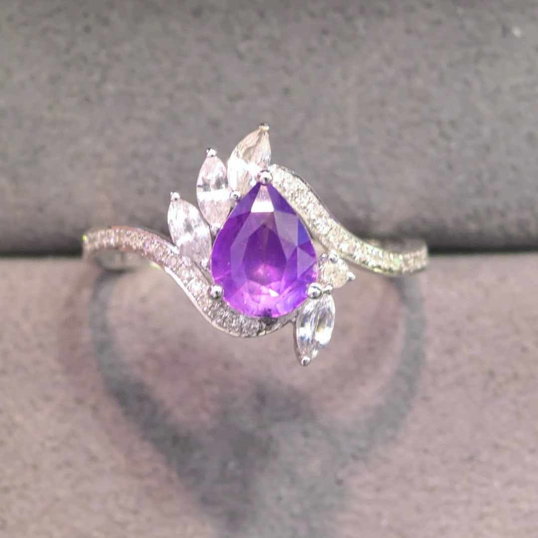 14k Gold 1.13 Ct Natural Sapphire & Diamond & Sapphire Ring - 3