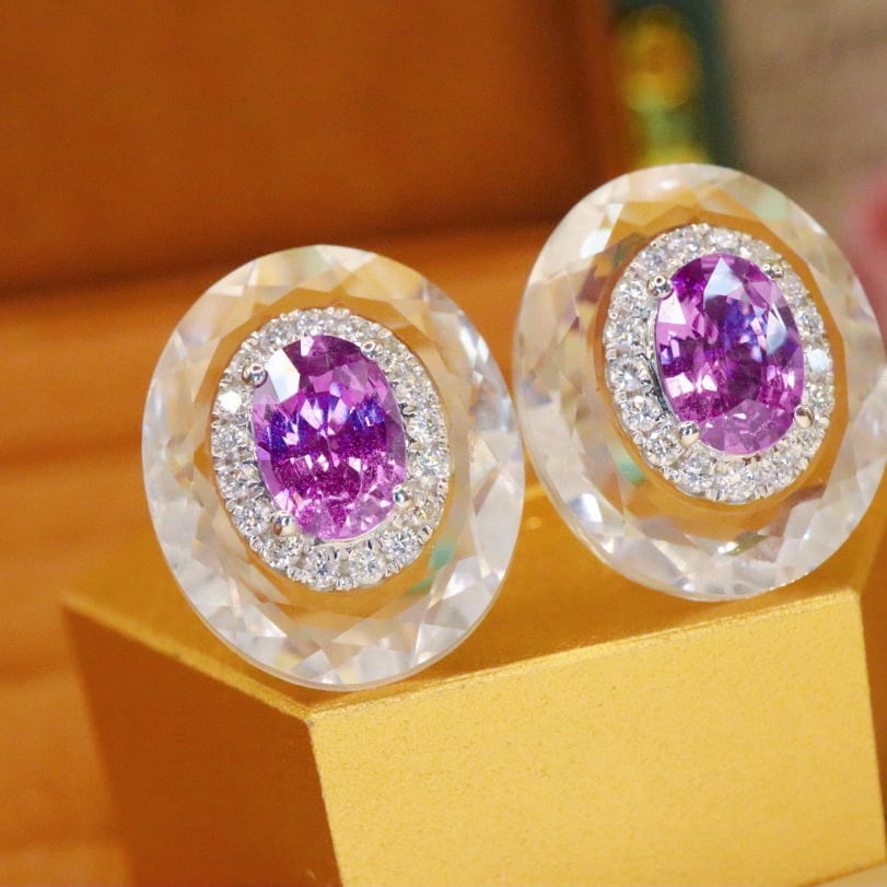 14k Gold 2.10 Ctw Natural Sapphire & Diamond Earrings - 2