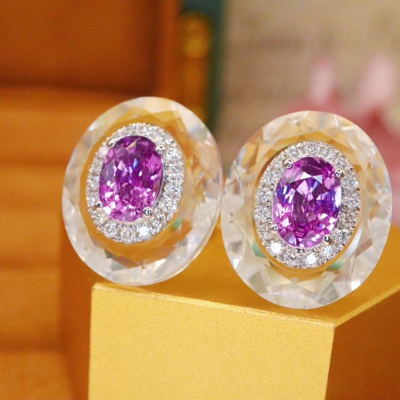 14k Gold 2.10 Ctw Natural Sapphire & Diamond Earrings - 3