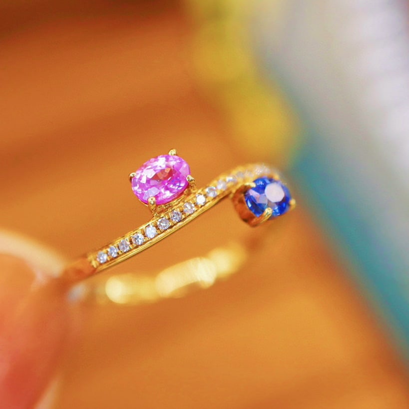 14k Gold 0.70 Ctw Natural Sapphire & Diamond & Toi Et Moi Ring - 2