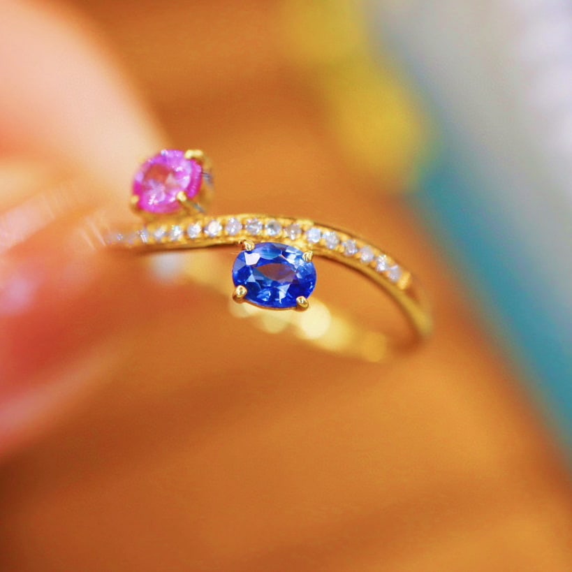 14k Gold 0.70 Ctw Natural Sapphire & Diamond & Toi Et Moi Ring - 3