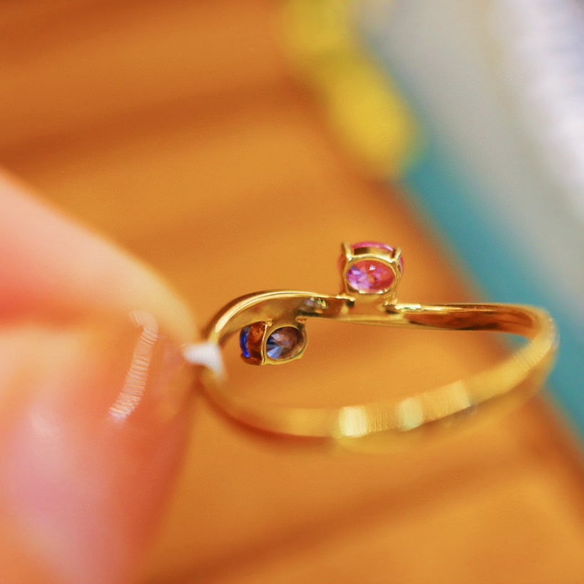 14k Gold 0.70 Ctw Natural Sapphire & Diamond & Toi Et Moi Ring - 5