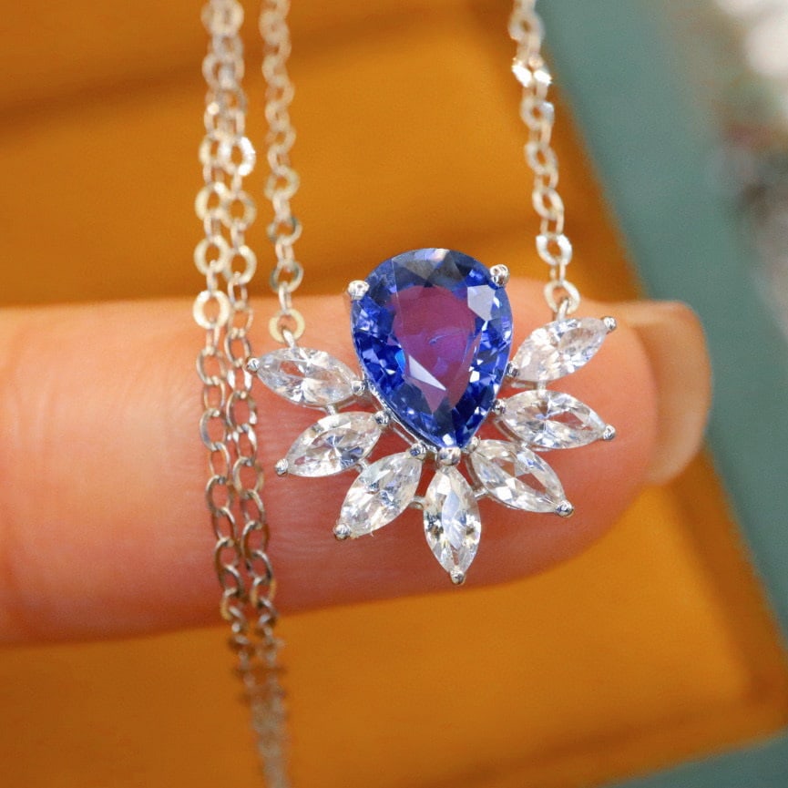 14k Gold 1.82 Ctw Natural Sapphire & Sapphire Necklace - 2