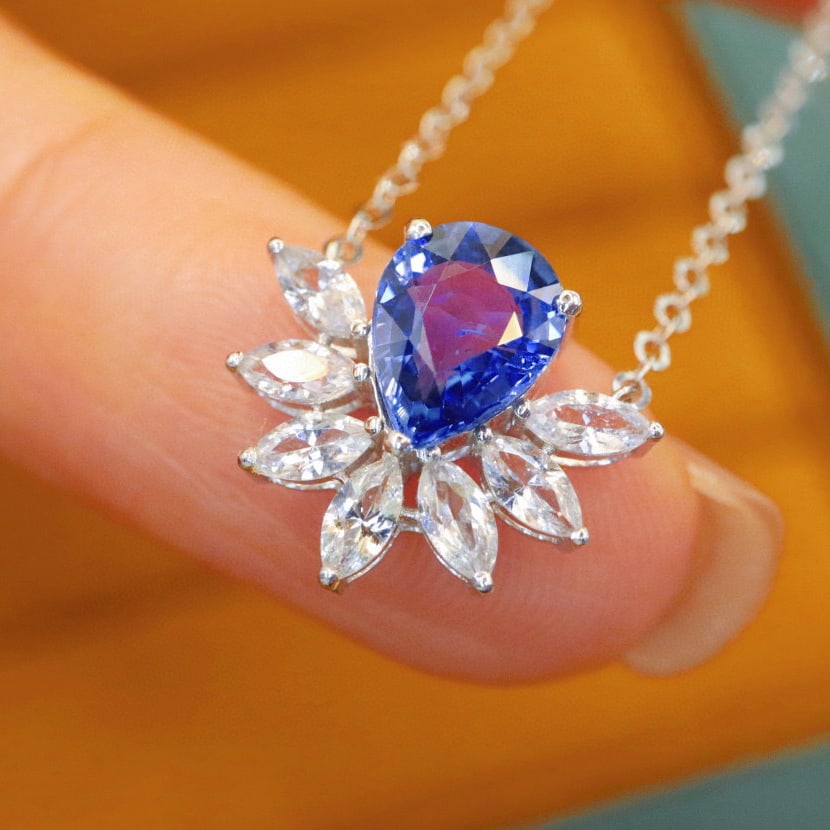 14k Gold 1.82 Ctw Natural Sapphire & Sapphire Necklace - 3