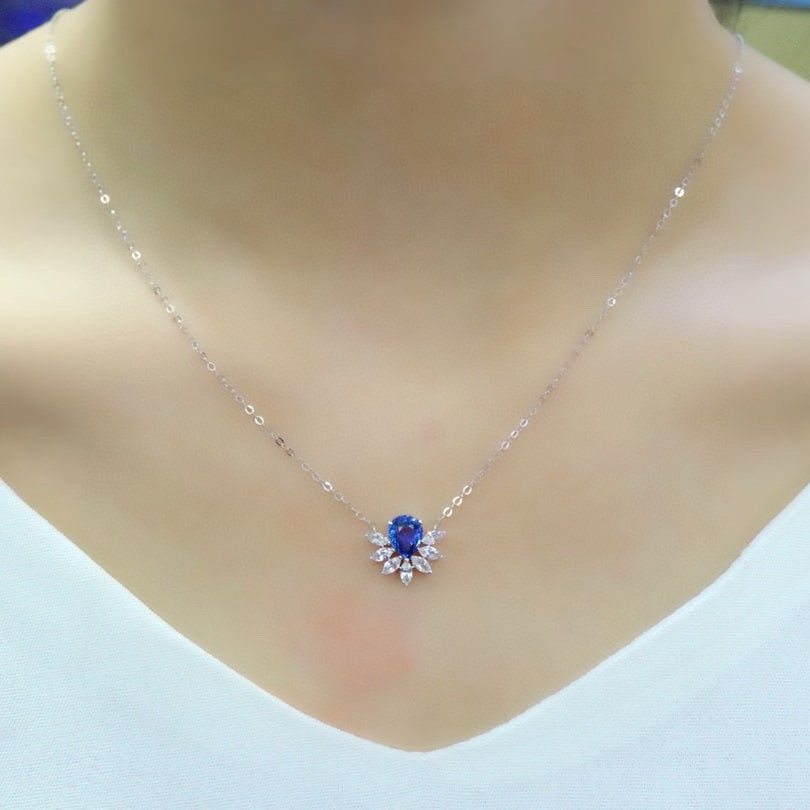 14k Gold 1.82 Ctw Natural Sapphire & Sapphire Necklace - 5
