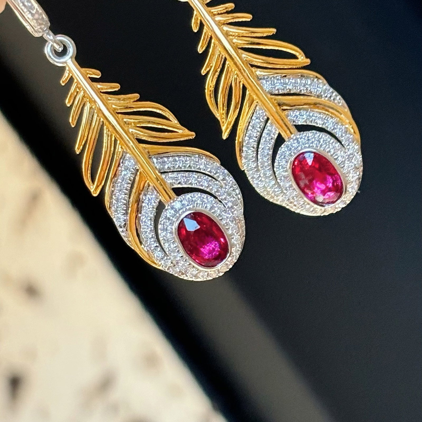 14k Gold 0.65 Ct Natural Ruby & Diamond Earrings - 3