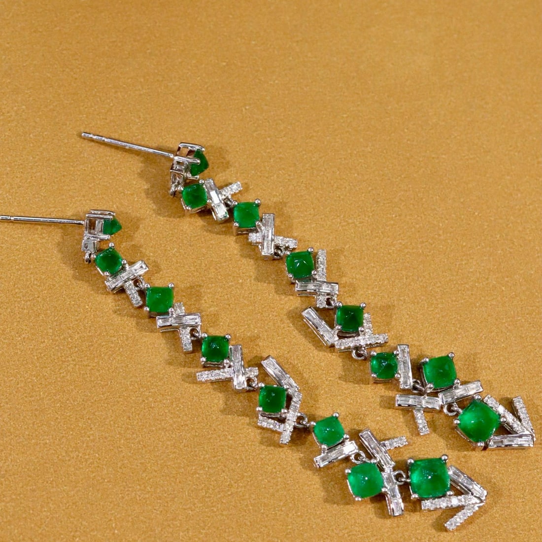 14k Gold 3.57 Ctw Vivid Green Natural Emerald & Diamond Earrings - 3