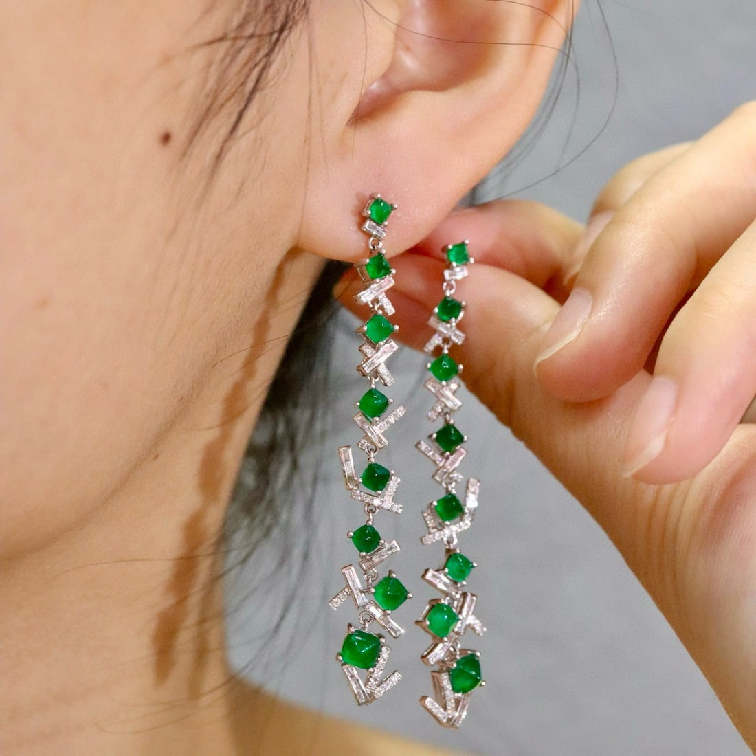14k Gold 3.57 Ctw Vivid Green Natural Emerald & Diamond Earrings - 4