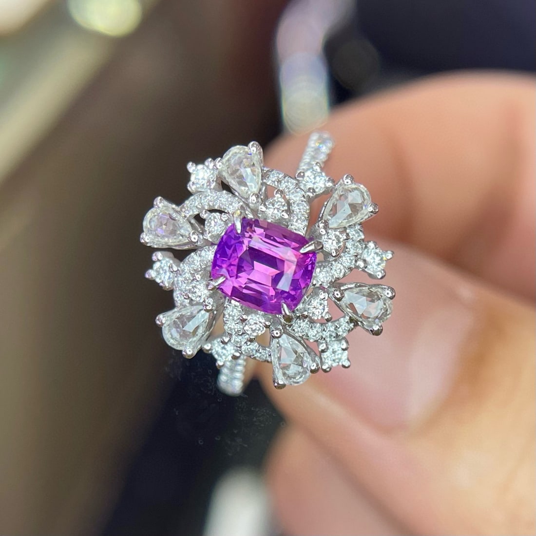 14k Gold 1.03 Ct Natural Sapphire & Diamond & Sapphire Ring - 2