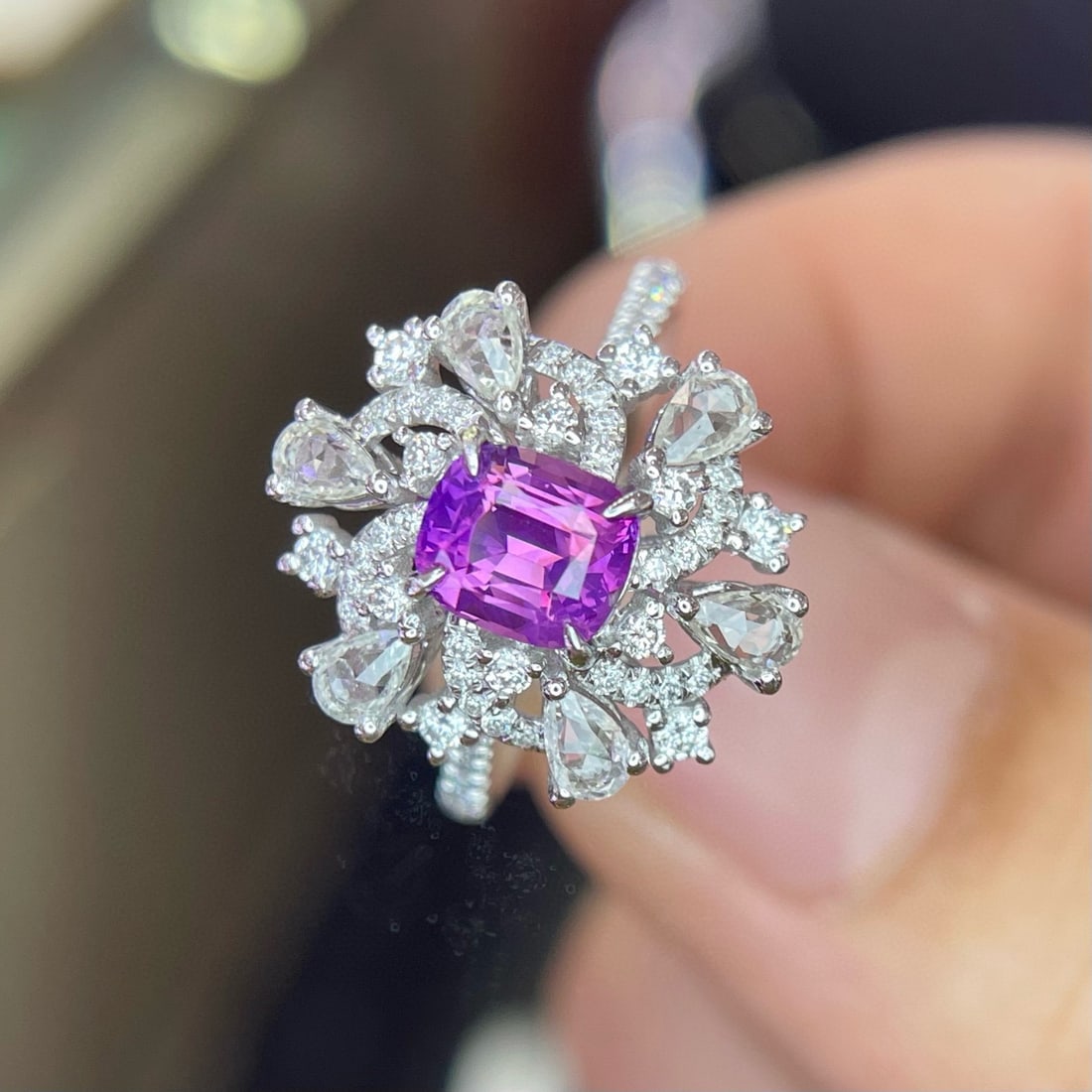 14k Gold 1.03 Ct Natural Sapphire & Diamond & Sapphire Ring - 3