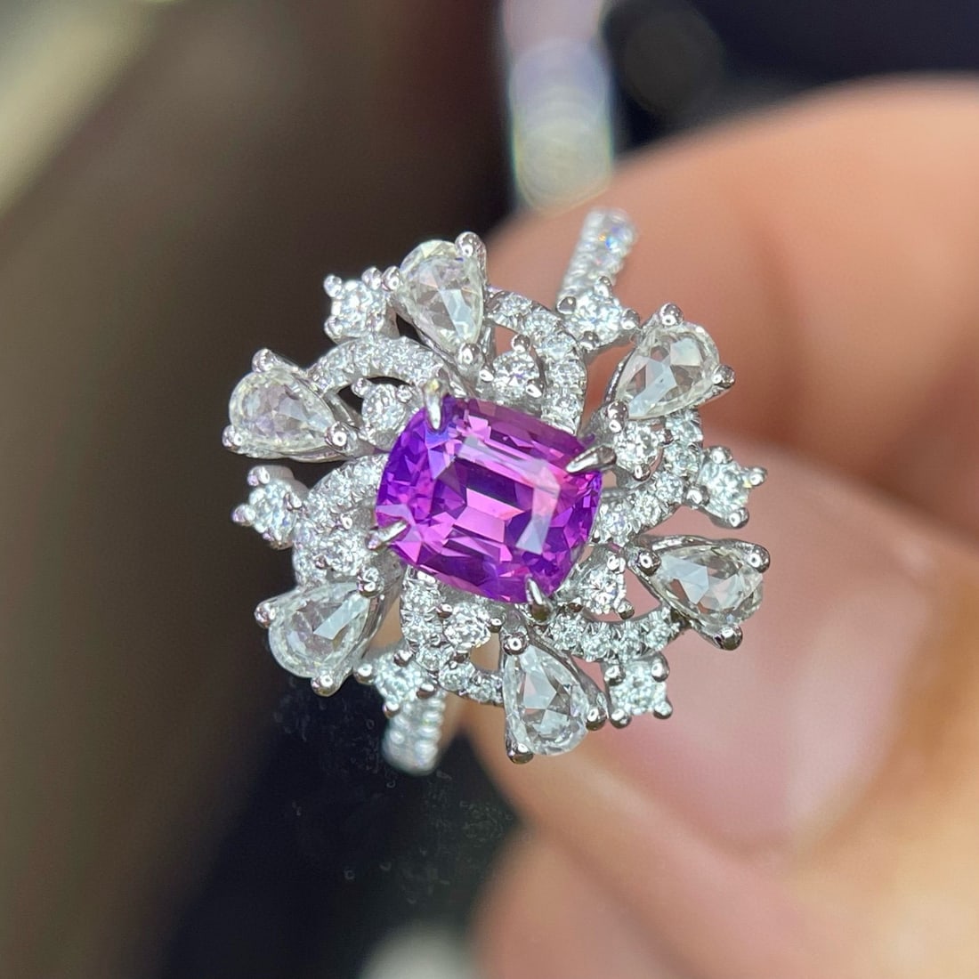 14k Gold 1.03 Ct Natural Sapphire & Diamond & Sapphire Ring - 4