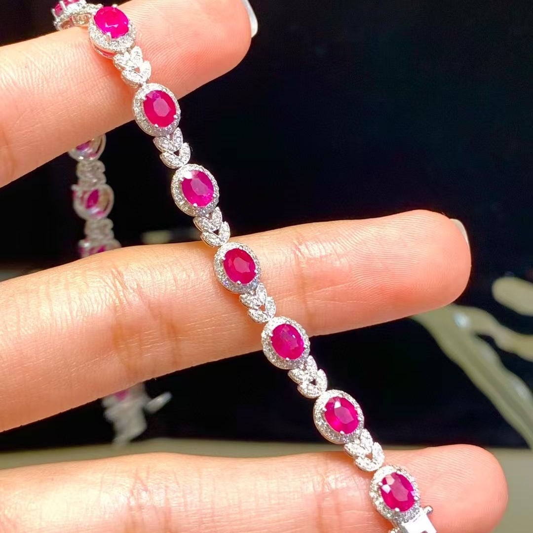 14k Gold 7.9 Ct Natural Ruby & Diamond Bracelet - 2