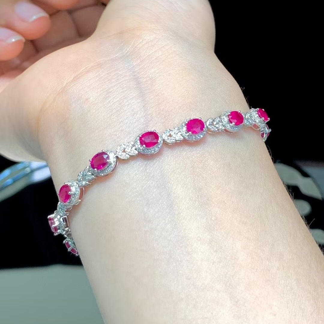 14k Gold 7.9 Ct Natural Ruby & Diamond Bracelet - 4