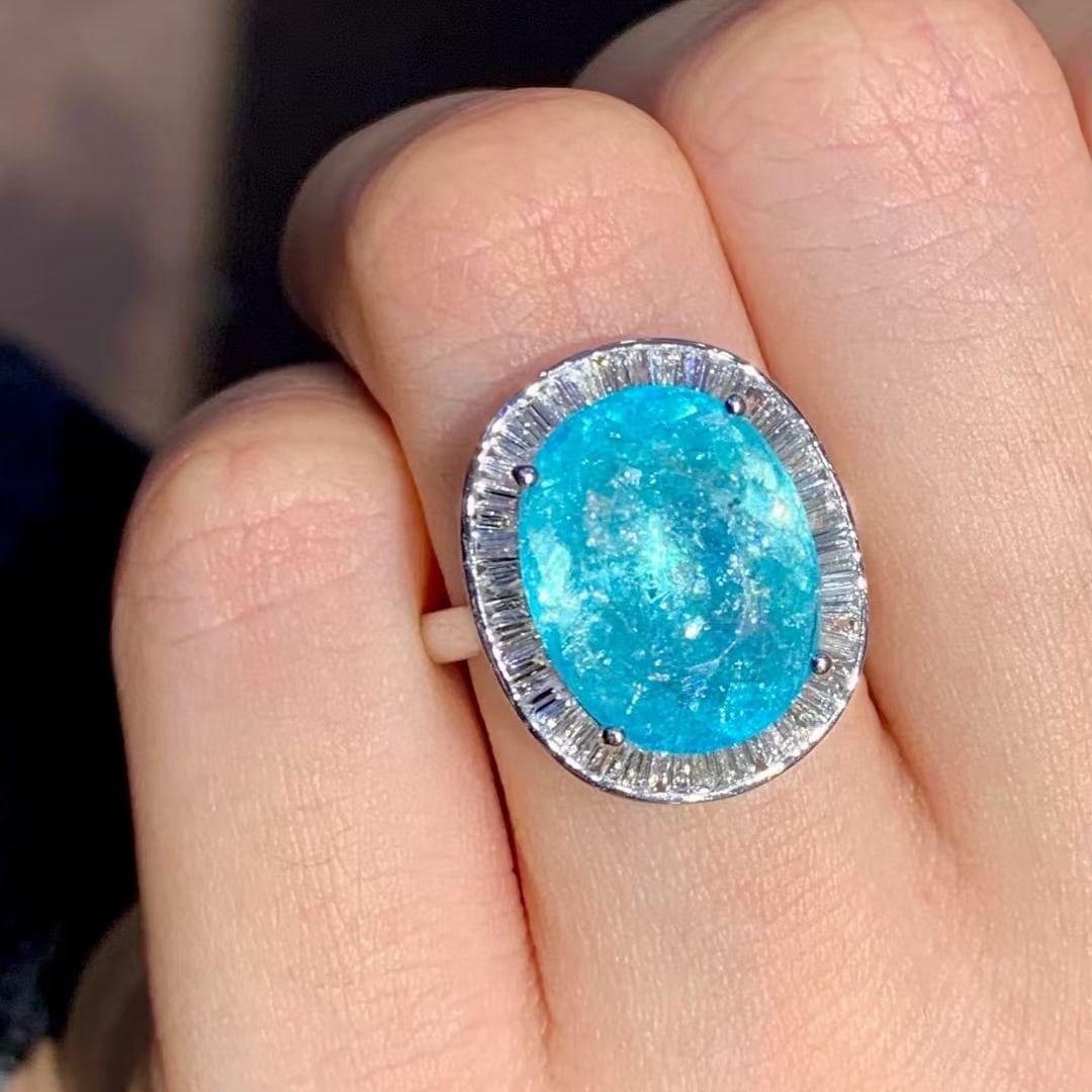 14k Gold 6.6 Ct Natural Paraiba Tourmaline & Diamond Ring - 4