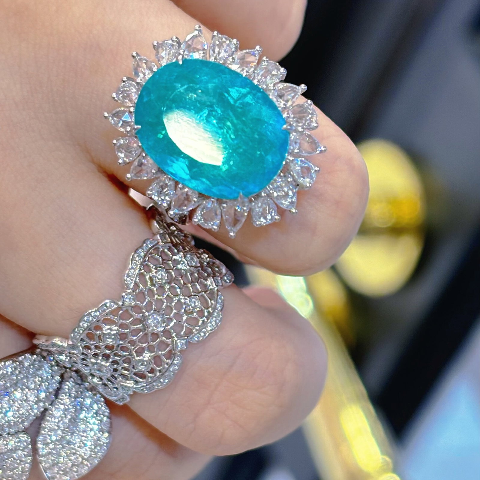 14k Gold 9.77 Ct Natural Paraiba Tourmaline & Diamond Ring/pendant( Without Chain ) - 3