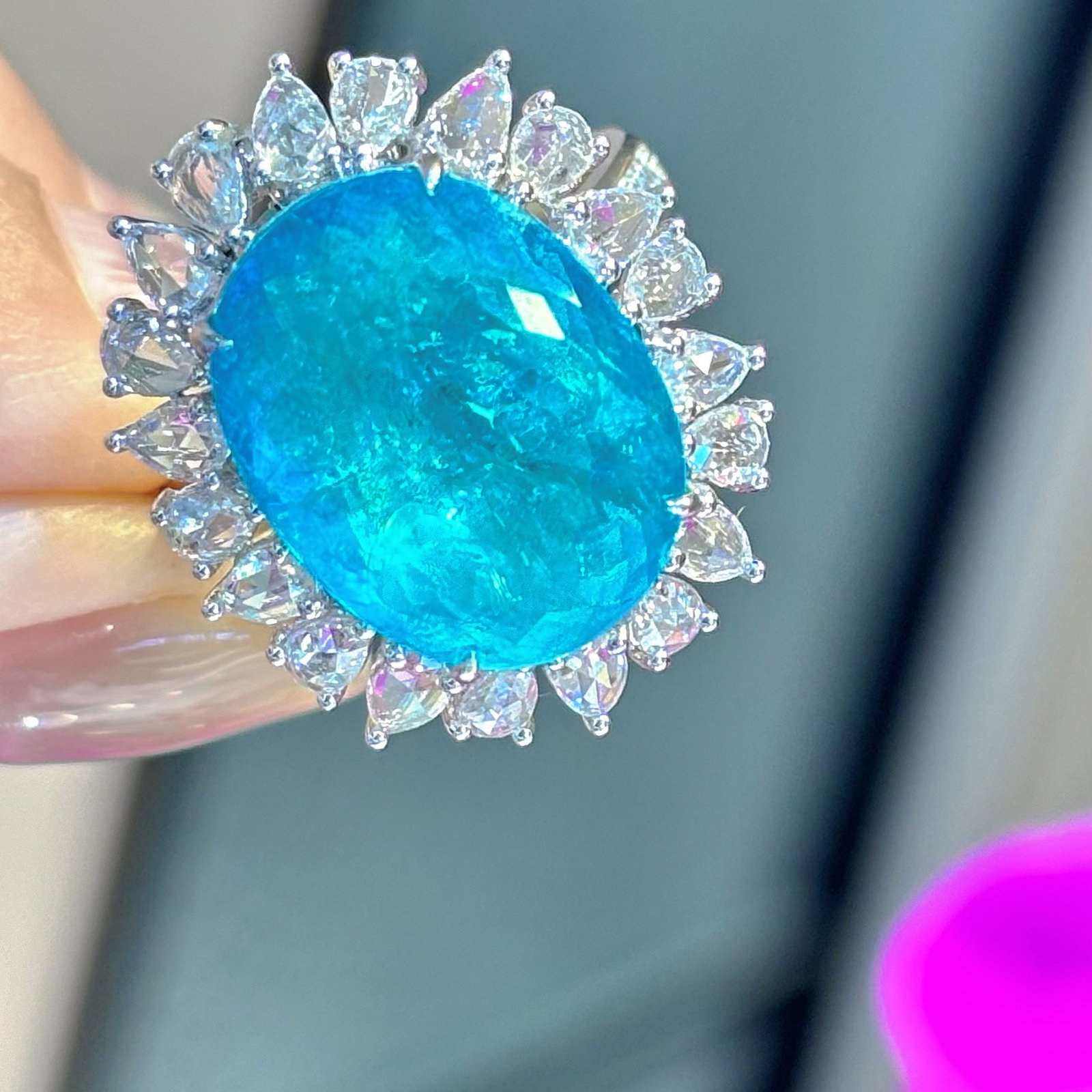 14k Gold 9.77 Ct Natural Paraiba Tourmaline & Diamond Ring/pendant( Without Chain ) - 5