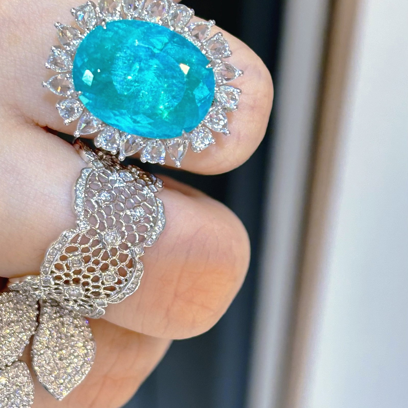 14k Gold 9.77 Ct Natural Paraiba Tourmaline & Diamond Ring/pendant( Without Chain ) - 6