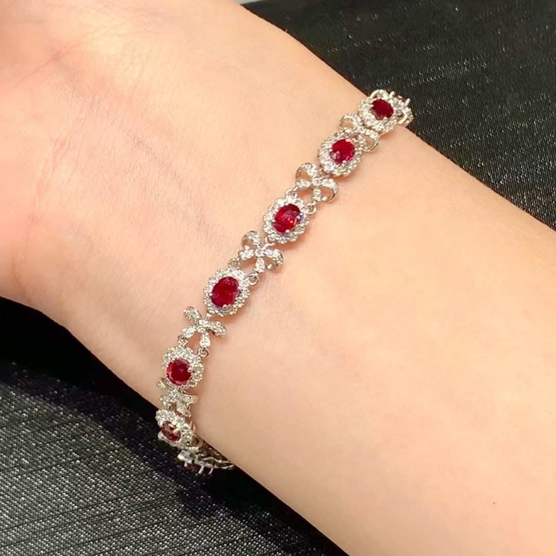 14k Gold 7.1 Ct Natural Ruby & Diamond Bracelet - 3