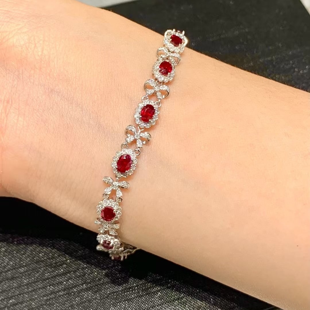 14k Gold 7.1 Ct Natural Ruby & Diamond Bracelet - 5