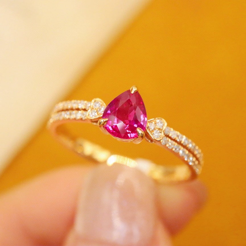 14k Gold 0.74 Ctw Natural Ruby & Diamond Ring - 3