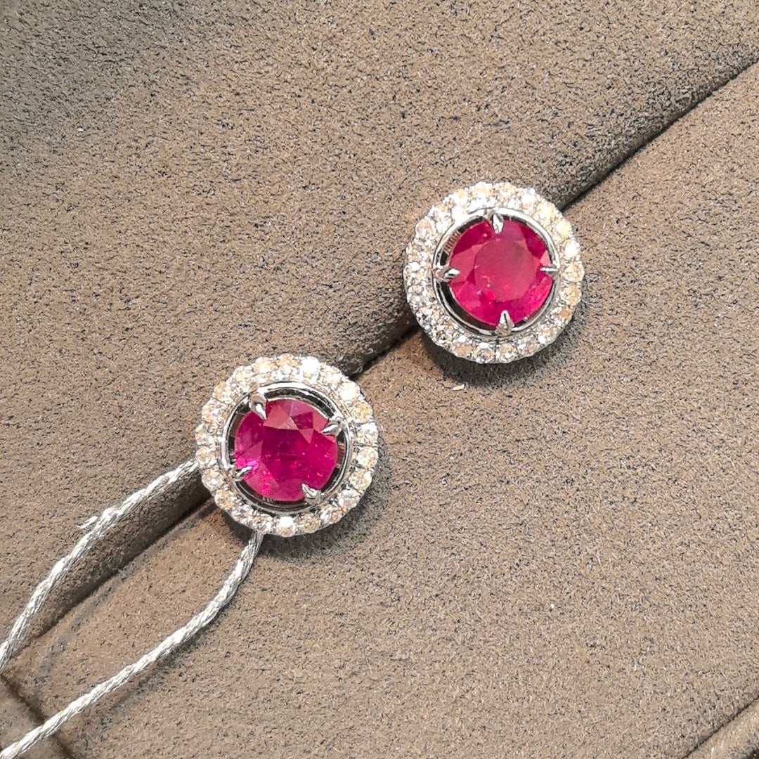 14k Gold 1.28 Ctw Natural Ruby & Diamond Earrings - 2